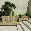Modern Garden Ornament Design With Steps Stone Wall And Green Plants
