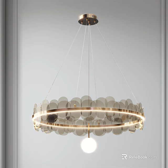 Modern Circular Chandelier With Transparent Disc Elements And Metal Frame For Contemporary Interior Lighting 3d model 