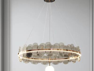 Modern Circular Chandelier With Transparent Disc Elements And Metal Frame For Contemporary Interior Lighting 3d model