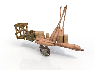 Wooden Cargo Transport Structure With Crates Storage Boxes And Support Frames 3d model
