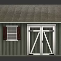 Wooden House With Green Siding Brown Roof Window Shutters And Double Doors