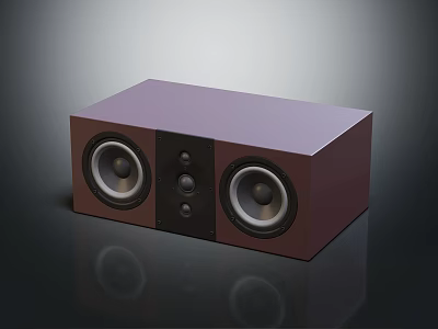 Modern Brown Rectangular Audio Speaker With Dual Large Speakers And Central Control Knobs On Reflective Surface 3d model