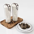 Cream Topped Chocolate Drinks on Wooden Tray with Coffee Beans and Cookies on White Plate
