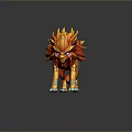 Mythical Lion Like Game Character With Flaming Orange Yellow Mane Blue Eyes And Claw Accents