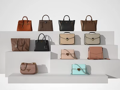 Stylish Bags Collection with Various Styles Different Colors Displayed on White Steps 3d model