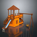 Kids Outdoor Wooden Play Structure With Slide Swing And Roofed Playhouse