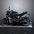 Black Motorcycle on Display Stand with Fallen Leaves Against Dark Background 3d model