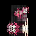 Artistic Decorative Design With Pink White Flowers On Vertical Stripes And Black Background