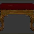 Vintage Style Wooden Stool With Red Padded Seat And Carved Legs