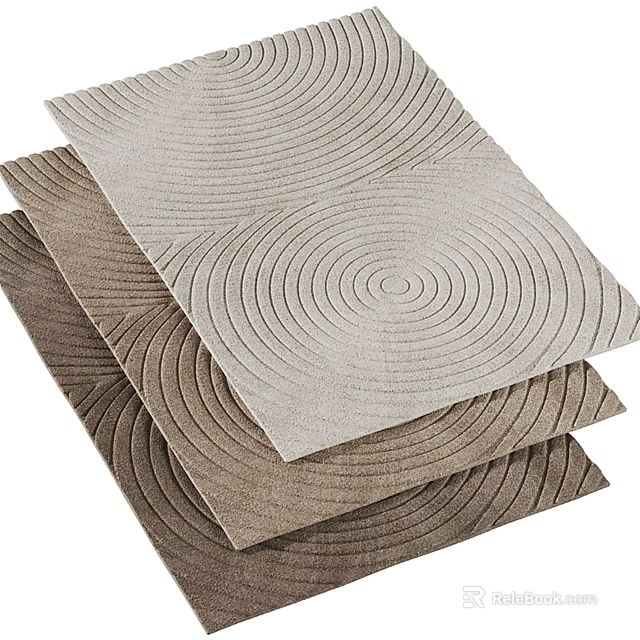 Square Rugs with Light Gray and Brown Concentric Circle Patterns Stacked Design 3d model