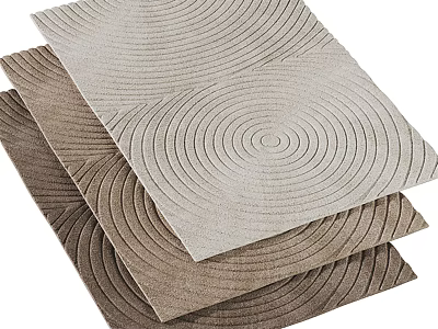 Square Rugs with Light Gray and Brown Concentric Circle Patterns Stacked Design 3d model