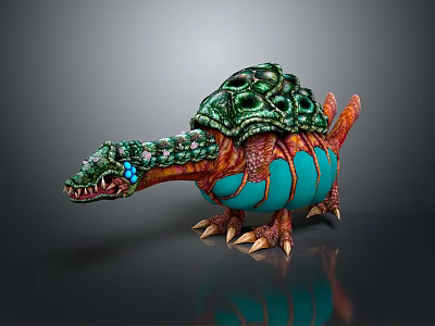 Colorful Fantasy Reptile Sculpture With Green Shell Orange Body And Blue Claws 3d model