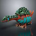 Colorful Fantasy Reptile Sculpture With Green Shell Orange Body And Blue Claws