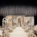 Wedding Ceremony Setup With Bride Floral Decorations Crystal Chandeliers And Arches