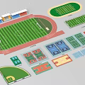 Football Field Design With Running Track Green Turf And Spectator Stands Layout