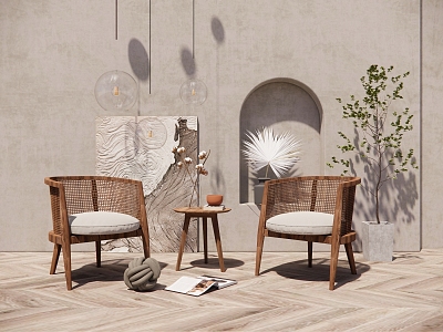 Quiet Style Rattan Casual Chair Decorative Painting Casual Table and Chair Ornaments Solid Wood Seat Ornaments Lamps model