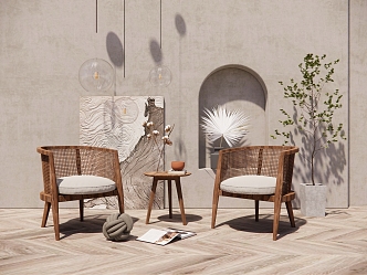 Quiet Style Rattan Casual Chair Decorative Painting Casual Table and Chair Ornaments Solid Wood Seat Ornaments Lamps 3d model