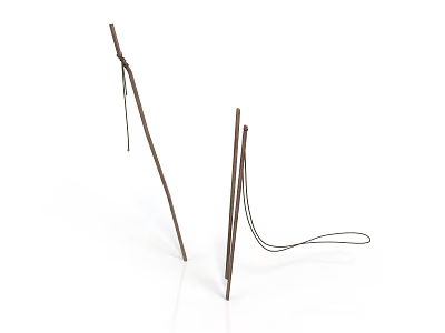 Brown Wooden Rod Structures With Hanging Rope Details On White Background 3d model