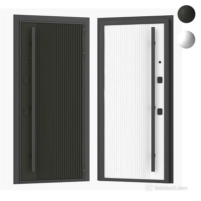 Matte Black And White Swing Door With Aluminum Frame And Vertical Slats 3d model 