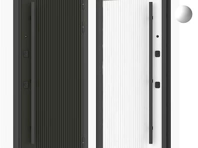 Matte Black And White Swing Door With Aluminum Frame And Vertical Slats 3d model
