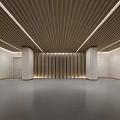 Modern Store Front Desk Featuring Wooden Ceiling Slats And Recessed Lighting Design