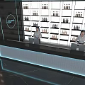 Modern Store With Staff At Counter Shelves Filled With Products And Blue Lighting