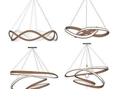 Contemporary Stylish Chandelier Design With Wooden Metal Twisted Circular Spiral Shapes For Modern Home Interior Lighting 3d model