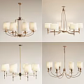 Elegant Modern Chandelier Design With Brass Frame And White Fabric Shades