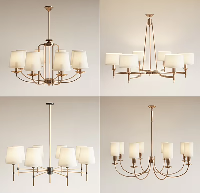 Elegant Modern Chandelier Design With Brass Frame And White Fabric Shades 3d model