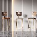 Light Luxury Bar Chair Bar Chair Combination 3d model