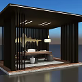 Modern Black Pergola With Vertical Slats Outdoor Seating Wooden Floor And Lighting