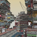 Industrial LOFT Residential Building Kowloon Walled Slum Cyberpunk Urban Residential Building 3d model