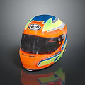 Vibrant Orange Racing Helmet With Blue Green Yellow Stripes 4Uai Logo And Transparent Visor Design