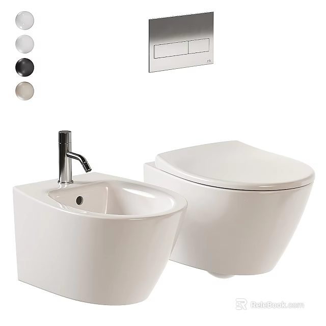 Modern White Wall Mounted Toilet With Sink And Control Buttons Interior Design 3d model 