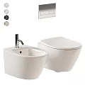 Modern White Wall Mounted Toilet With Sink And Control Buttons Interior Design