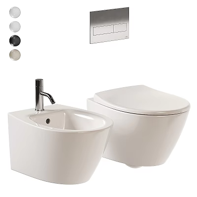 Modern White Wall Mounted Toilet With Sink And Control Buttons Interior Design 3d model