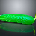 Fresh Green Cucumber with Water Droplets on Surface and Yellow Tail on Black Reflective Surface