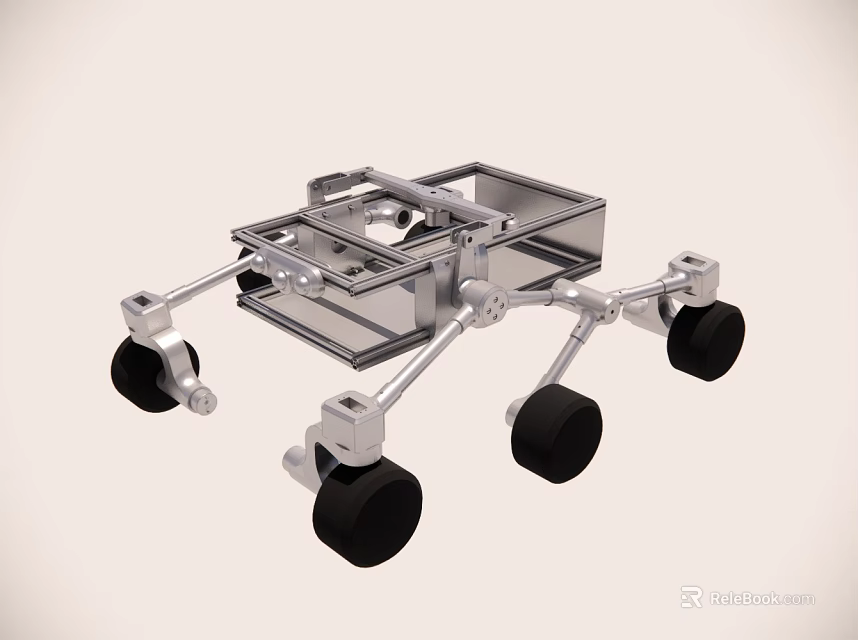Intelligent Robotic Exploration Machine With Four Black Wheels And Metal Frame 3d model