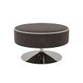Round Gray Velvet Ottoman With Decorative Trim And Black Mirrored Metal Base