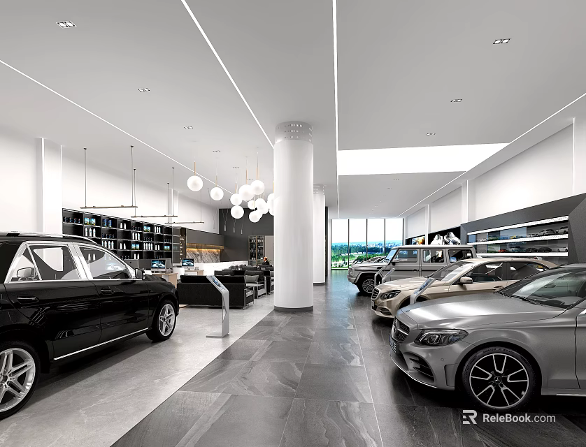 Car Dealership Showroom With Modern Design And Car Displays 3d model 