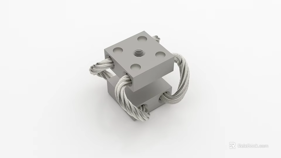 Gray Square Metal Mechanical Component With Multiple Holes And Twisted Cables Design 3d model 