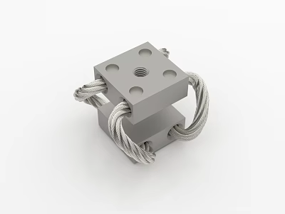 Gray Square Metal Mechanical Component With Multiple Holes And Twisted Cables Design 3d model