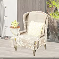 Floral Pattern Single Sofa With Geometric Throw Pillow Side Table Fruits Floor Lamp Wooden Wall Artwork