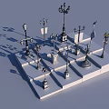 Various Decorative Outdoor Lights with Different Styles on Display Platform 3d model