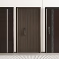 Three Dark Brown Security Doors With Textured Panels And Modern Handles 3d model
