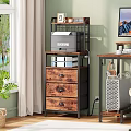 Wooden and Metal Industrial Shelving Unit with Drawers for Storage Printer and Decorative Items