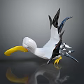 White and Black Pelican with Yellow Beak Spread Wings 3D Model Gray Background Reflection 3d model