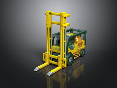 Yellow and Green Forklift with Front Forks Mechanical Frame and Cabin 3d model