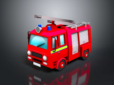 Red Fire Truck with Ladder Blue Siren and Yellow Stripes Design 3d model