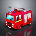 Red Fire Truck with Ladder Blue Siren and Yellow Stripes Design